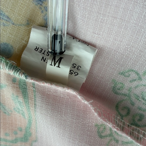 Porcelain Print Linen Midi Shirt Dress Pink Balloon Sleeve Belted Boho Luxe M - Picture 10 of 10